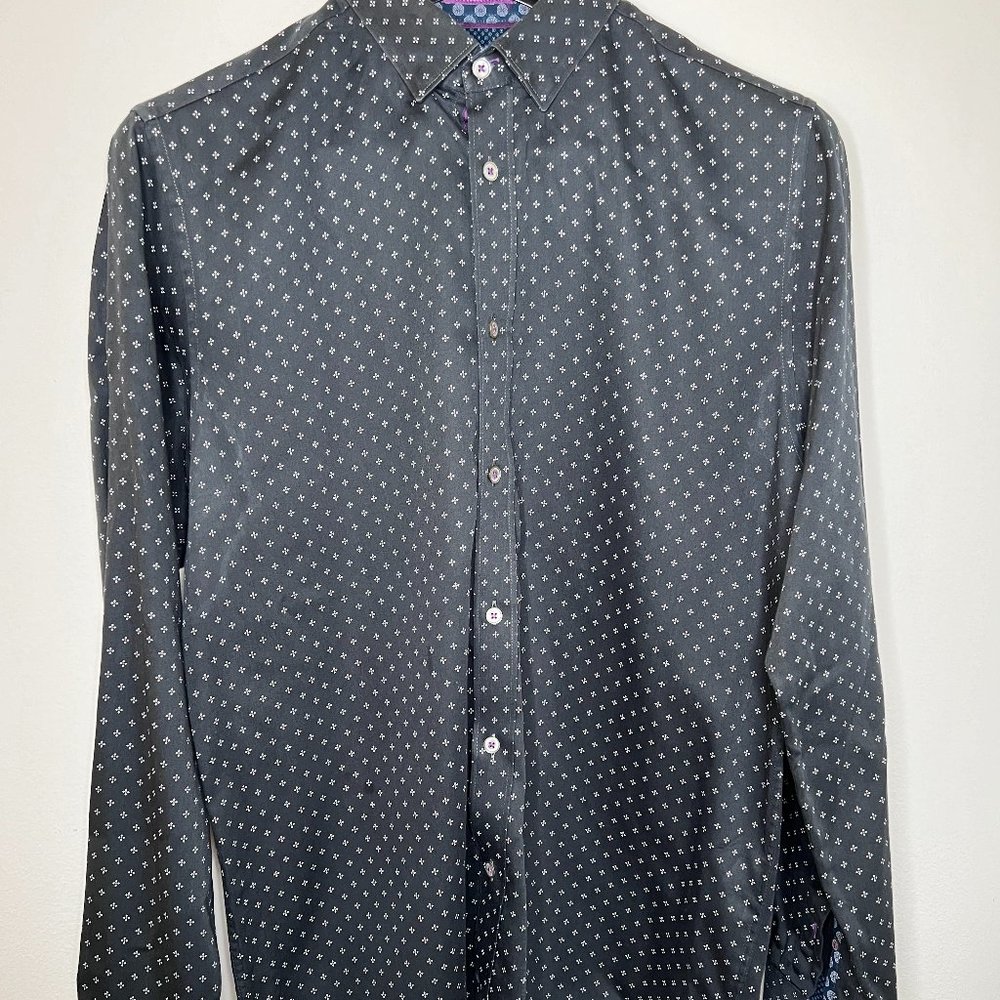 Ted Baker Black Patterned L/S Dress Shirt - Sz 4 (41)